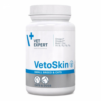 Пищевая добавка для кошек и собак малых пород Vet Expert VetoSkin Small Breed & Cats (здоровье кожи и шерсти) капсулы - 60 шт