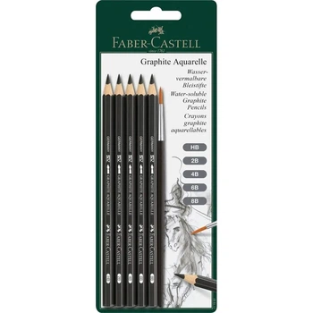 Графітні олівці Faber-Castell Graphite Aquarelle, 5 твердостей + пензлик, акварельний набір у блістері