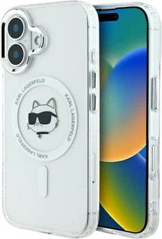 Etui plecki Karl Lagerfeld IML Metal Choupette Head MagSafe do iPhone 16 Plus White (3666339318093)