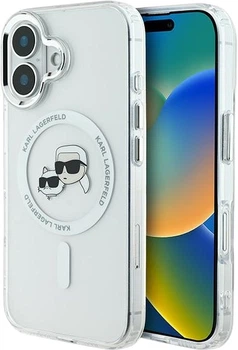 Etui plecki Karl Lagerfeld IML Metal Karl&Choupette Head MagSafe do iPhone 16 White (3666339318123)