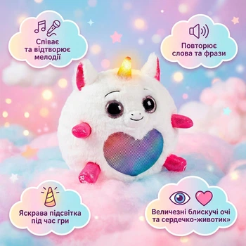 Интерактивная мягкая игрушка Единорог повторюшка с музыкальными мелодиями, LED-подсветкой и блестящими глазками