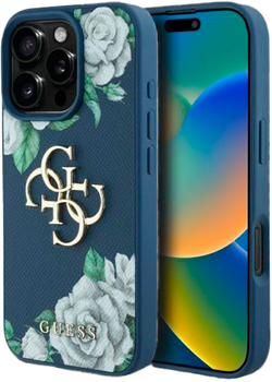 Панель Guess Grained Roses Big 4G для Apple iPhone 16 Pro Max Blue (3666339427405)
