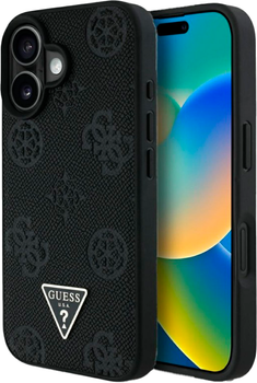 Панель Guess Grained Hot Stamp Peony Triangle Logo MagSafe для Apple iPhone 16 Black (3666339427528)
