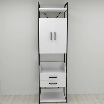 Шафа Гардероб Уні секція 5 серії Конект Ferrum-decor 220x60x50см Чорний метал ДСП Білий 32 мм (FRD-104511)
