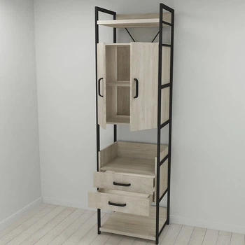 Шафа Гардероб Уні секція 5 серії Конект Ferrum-decor 220x60x50см Чорний метал ДСП Дуб Сонома 32 мм (FRD-104513)