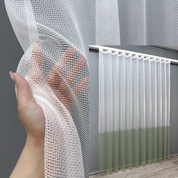 Тюль VR-Textil 1747т Сетка Лен Белый с оливковым 300х250 см (42-0856)