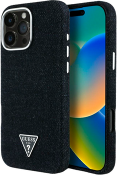 Etui Guess Denim Triangle Logo MagSafe do Apple iPhone 16 Pro Max Black (3666339428150)
