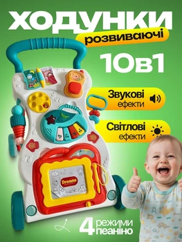 Ходунки каталка детские толокатор для малышей развивающая игровая панель с музыкой светом интерактивные обучающие для первых шагов обучение ходьбе сенсорные элементы игрушки устойчивые безопасные для дома квартиры развлечения раннего развития