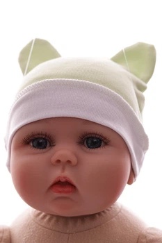 Шапка з вушками інтерлок Babykroha Ведмедик салатовий 0м+ (54710)