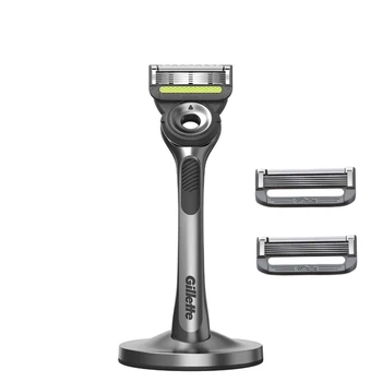 Станок для гоління чоловічий (Бритва) Gillette Labs з 3 змінним картриджами та підставкою Silver