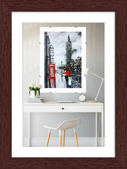 Фоторамка пластиковая 13х18 под фото 10х15 багет: AM1513-1118-1 Темное дерево (с глянцевым стеклом 1-1.5мм, паспарту белое, двп с ножкой) EmojiFrame