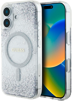 Панель Guess HC Resin Bottom Glitter MagSafe для Apple iPhone 16 Silver (3666339429935)