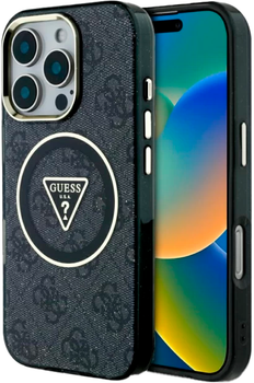 Панель Guess IML Metal Glitter 4G Circle Triangle MagSafe для Apple iPhone 16 Pro Black (3666339430085)