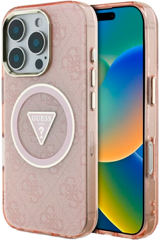 Панель Guess IML Metal Glitter 4G Circle Triangle MagSafe для Apple iPhone 16 Pro Pink (3666339430535)