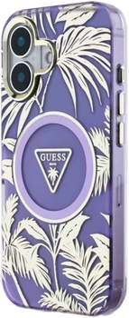Etui Guess Glitter Flowers Triangle Buttons MagSafe do Apple iPhone 16 Purple (3666339432317)