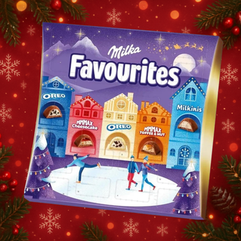 Адвент календар новорічний різдвяний із шоколадними цукерками Milka Favourites 206 г