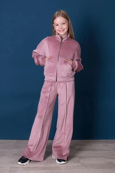 Костюм кофта штани Mevis 5663-01 велюр утеплений рожевий 140