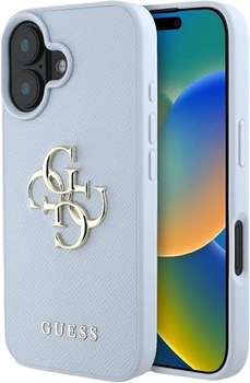 Панель Guess Grained Big 4G & Classic Logo для Apple iPhone 16 Blue (3666339424671)