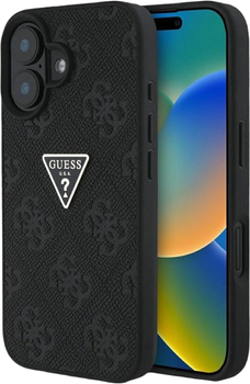 Панель Guess Hot Stamp 4G Pattern Triangle Metal Logo для Apple iPhone 16 Black (3666339425128)