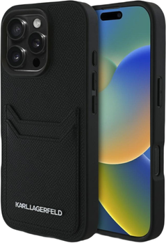 Панель Karl Lagerfeld HC Grained PU Cardslot Metal Elong для Apple iPhone 16 Pro Black (3666339355425)