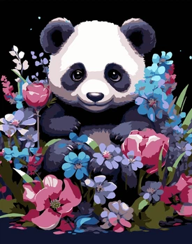 Набор для росписи по номерам Strateg Весенняя панда на черном фоне 40х50 см (AH1203-17) (4823113895181)