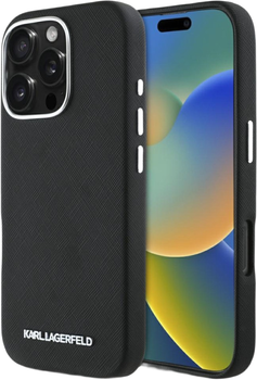 Панель Karl Lagerfeld Saffiano Full Wrapped Elongated Metal Logo MagSafe для Apple iPhone 16 Pro Black (3666339359461)