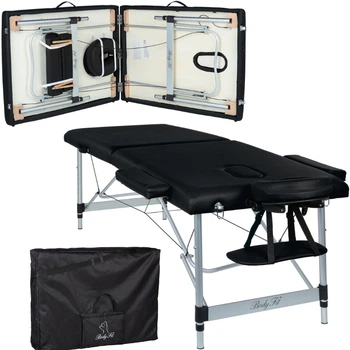 Массажный стол BodyFit 70 см 2-секционный алюминиевый XXL, складной, с подлокотниками, кушетка - Черный
