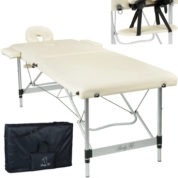 Массажный стол BodyFit 70 см 2-секционный алюминиевый XXL, складной, с подлокотниками, кушетка - Бежевый