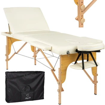 Массажный стол BodyFit 3-х секционный 70см деревянный XXL, сложный, с аксессуарами, кушетка - Бежевый