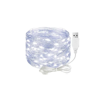 Светодиодная гирлянда нить капли росы 5 метров 50 LED-ламп питание USB для дома и улицы, Белый