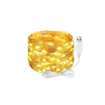 Світлодіодна гірлянда нитка краплі роси 5 метрів 50 LED-ламп живлення USB для дому та вулиці, Теплий