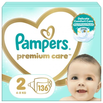 Підгузки Pampers Premium Care Розмір 2 (4-8 кг) 136 шт (8006540855812) (7645)