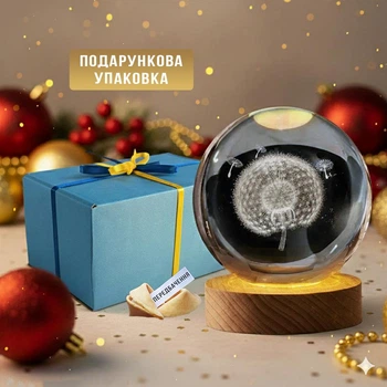 LED лампа світильник подарунок у вигляді кулі "Кульбаба" у подарунковій упаковці + печиво з передбаченням