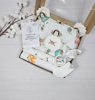 Подарочный набор для малышей пеленками, подушкой и грызуном a.l.babybox Лесные жители