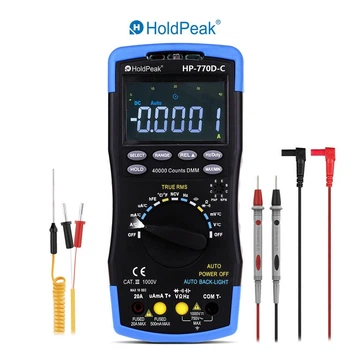 Мультиметр HoldPeak HP-770D-C профессиональный цифровой (TrueRMS 40000 отсчетов 1000В 20А AC/DC 40МОм 100мФ 1000°C 10МГц NCV)