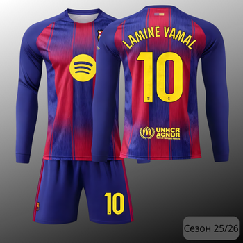 Дитяча футбольна форма Barcelona 25/26 Lamine Yamal №10 (довгий рукав + шорти), розмір 26 (зріст 135-145 см.)