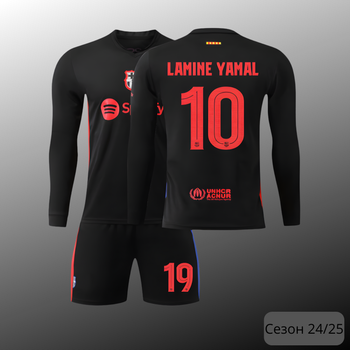 Дитяча футбольна форма Barcelona 24/25 Lamine Yamal №10 чорна (довгий рукав + шорти), розмір 28 (зріст 145-155 см)