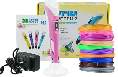 3D ручка с экраном 3d Pen-2 РОЗОВАЯ + 100м пластика для творчества