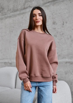 Свитшот женский стаф коричневый оверсайз из флиса уютный Staff brown oversize fleece XS (372740)