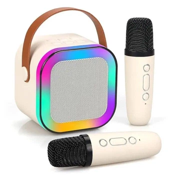 Мини-детская колонка-караоке 2000mAh 82-20000 Гц 75 дБ Bluetooth 5.1 K12 с 2 беспроводным микрофонами и LED подсветкой