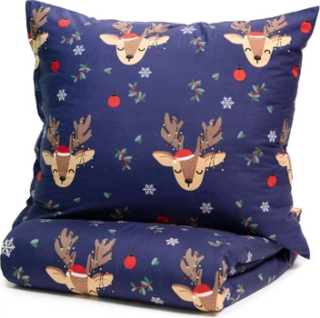 Komplet pościeli Homla Rudolph Poszewka na kołdrę 160 x 200 cm + 2 poszewki na poduszki 70 x 80 cm ze świątecznym wzorem Niebieski (5904183858517)