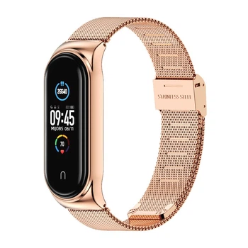 Металевий нержавіючий ремінець Mijobs для Xiaomi Mi Band 3 4 5 6 червоне золото міланське плетіння 220 мм