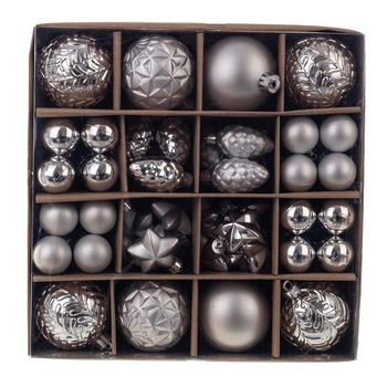 Komplet bombek na choinkę Kadax Pons Mix 7-3 cm 60 szt Srebrny K11248 (5906638309391)