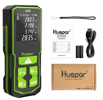 Дальномер електронная лазерная рулетка Huepar s100 (100м) с електронным уровнем