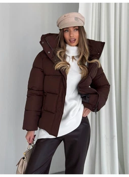 Пуховик жіночий зимовий дутий зі знімним капюшоном Modern Boutique шоколадний, S ПУХ096
