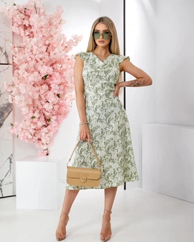 Жіноча сукня в квіти з горловиною гойдалкою LadyLike 50 Зелений (ll2225915447445)