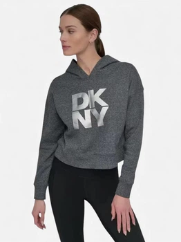 Худі тепле на флісі жіноче Donna Karan NY (DKNY) Active Stacked Metallic-Logo 4412461 M Сіре (315831458619)