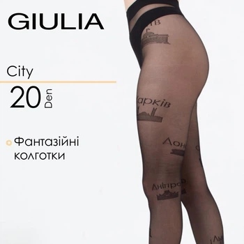 Женские капроновые колготки Giulia CITY 20 (1) 3 Black-nero, черные с названиями городов, 20 ден