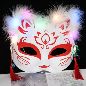 Маска Кицунэ Японской Лисы Kitsune красная Карнавальная светящаяся маска