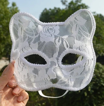 Ажурная кружевная маска кошки, карнавальная белая маска